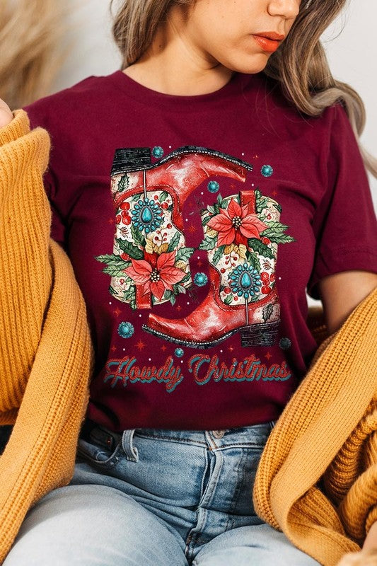 Howdy Christmas Western Boots Graphic Tee