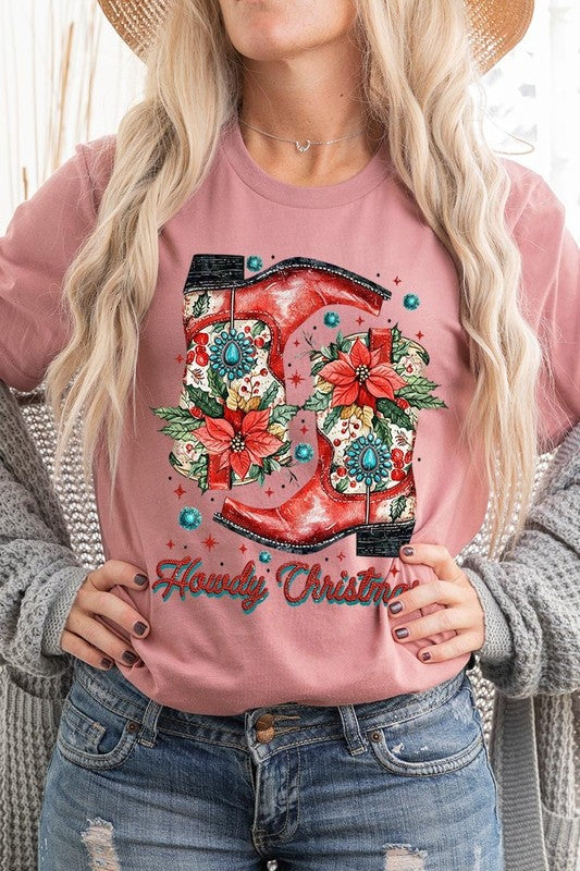 Howdy Christmas Western Boots Graphic Tee