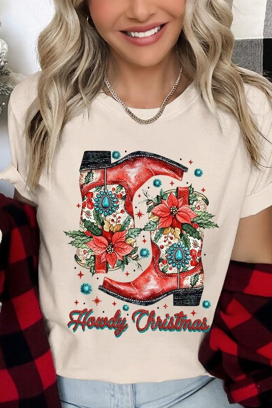 Howdy Christmas Western Boots Graphic Tee