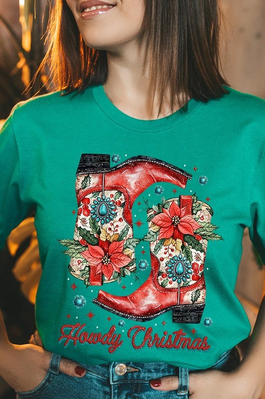 Howdy Christmas Western Boots Graphic Tee