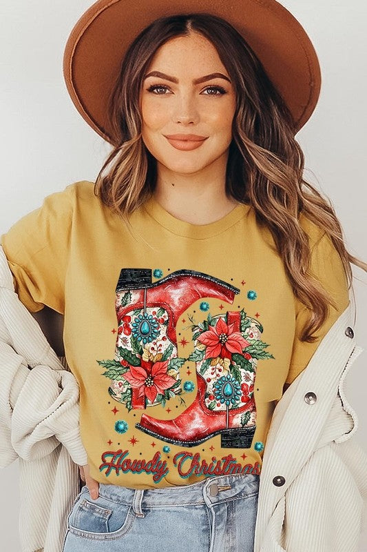 Howdy Christmas Western Boots Graphic Tee