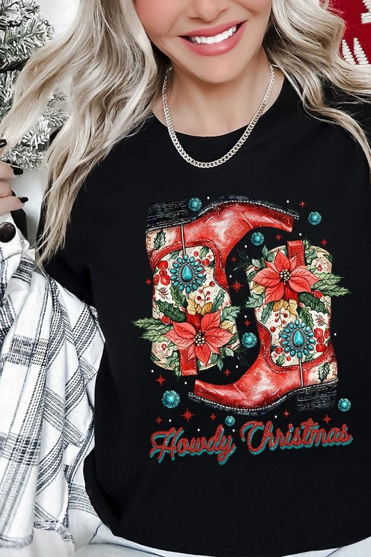 Howdy Christmas Western Boots Graphic Tee