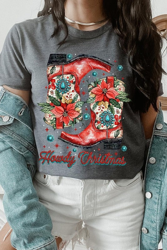 Howdy Christmas Western Boots Graphic Tee