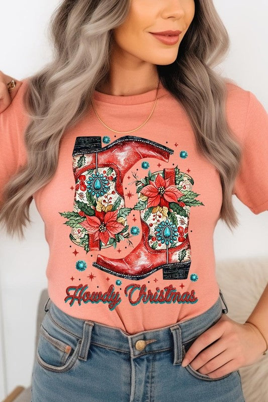 Howdy Christmas Western Boots Graphic Tee