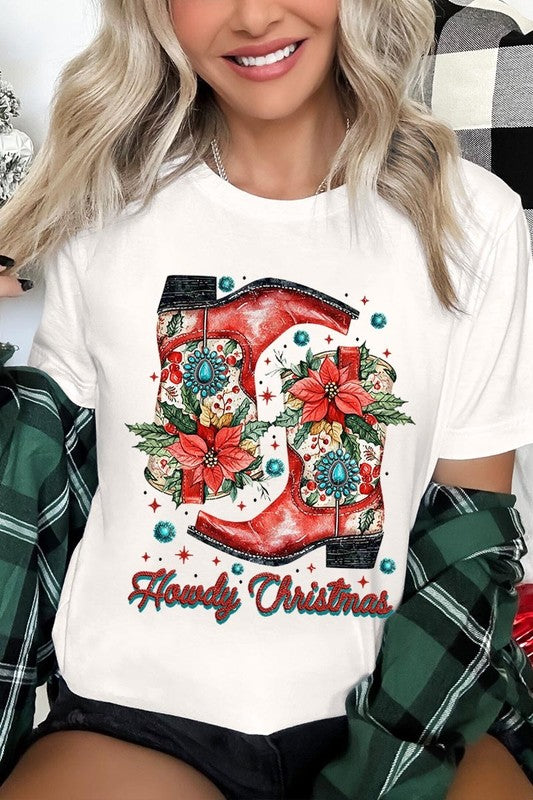 Howdy Christmas Western Boots Graphic Tee