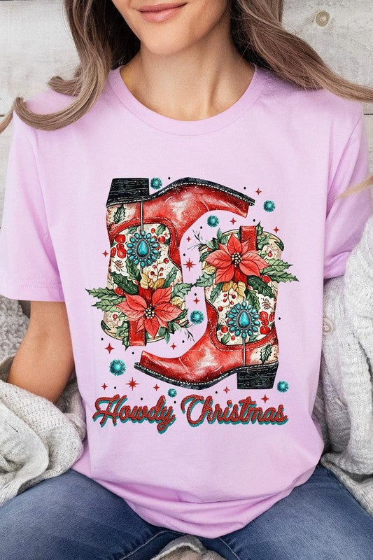 Howdy Christmas Western Boots Graphic Tee