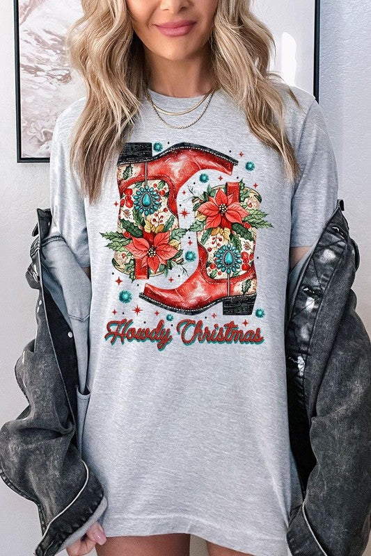 Howdy Christmas Western Boots Graphic Tee