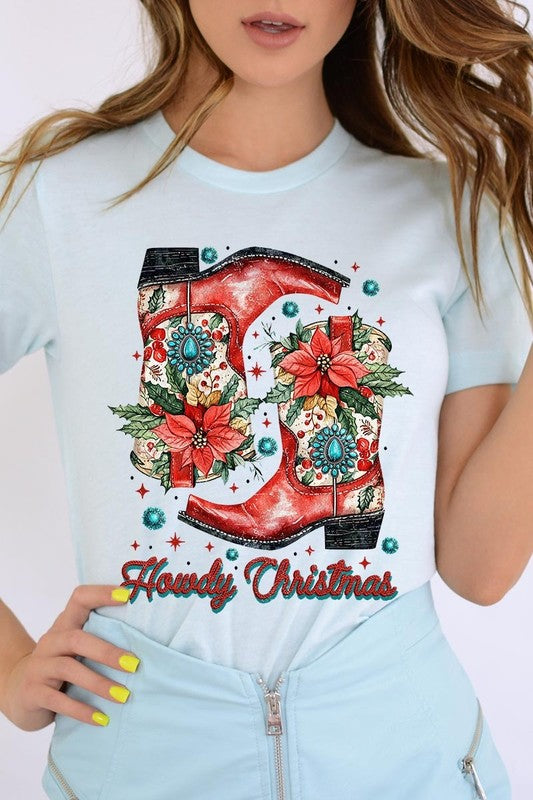 Howdy Christmas Western Boots Graphic Tee