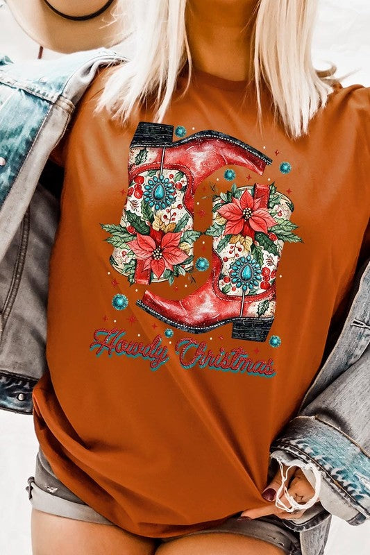 Howdy Christmas Western Boots Graphic Tee