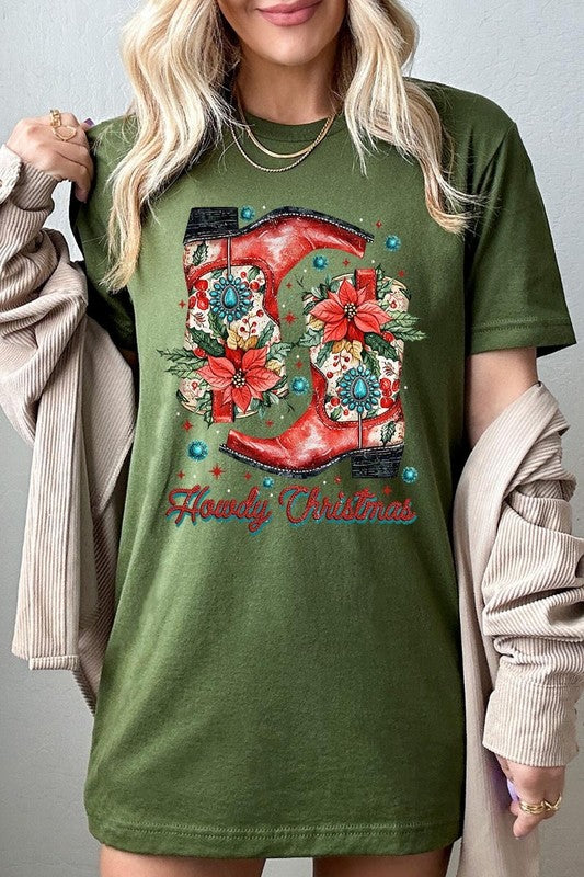 Howdy Christmas Western Boots Graphic Tee