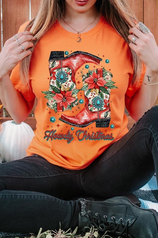 Howdy Christmas Western Boots Graphic Tee