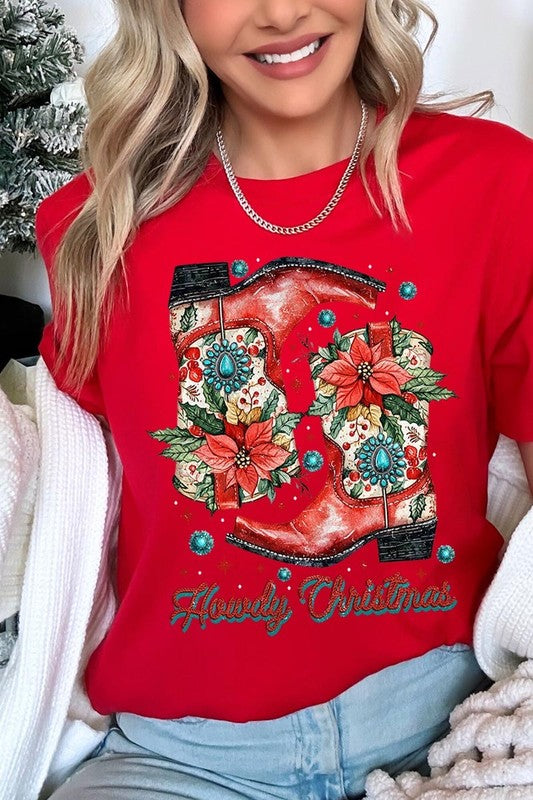 Howdy Christmas Western Boots Graphic Tee