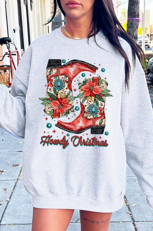 Howdy Christmas Graphic Fleece Sweatshirts