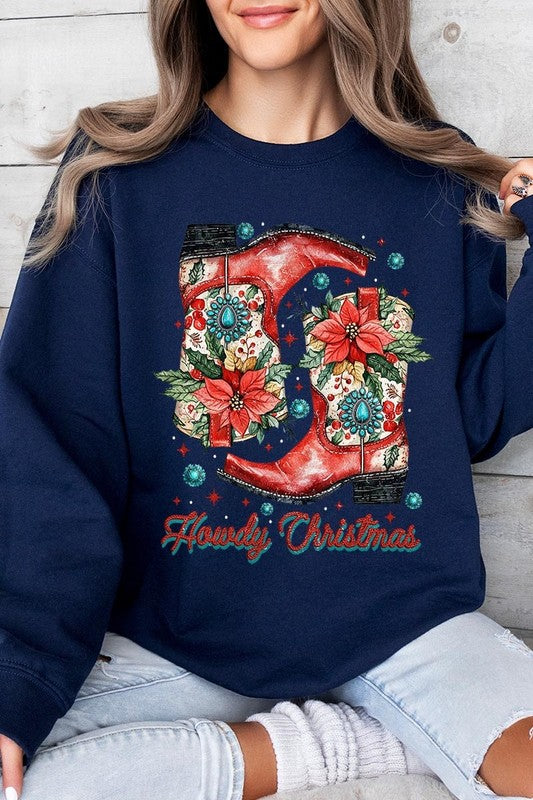 Howdy Christmas Graphic Fleece Sweatshirts