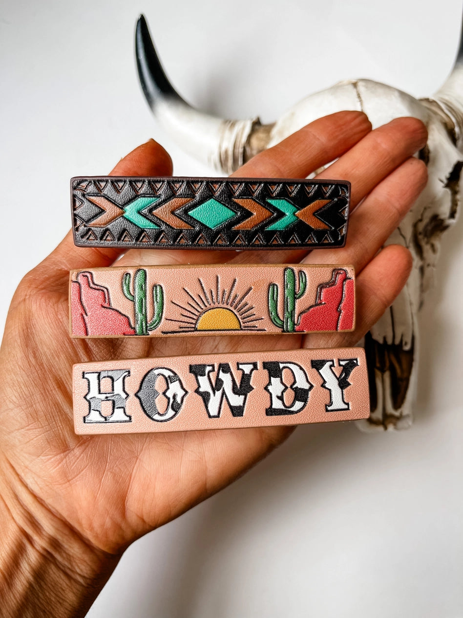 Western Leather Hair Clip Barrettes | DIFFERENT PATTERNS