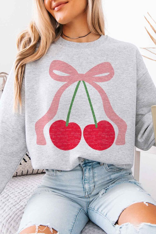 CHERRY BOW RIBBON OVERSIZED SWEATSHIRT