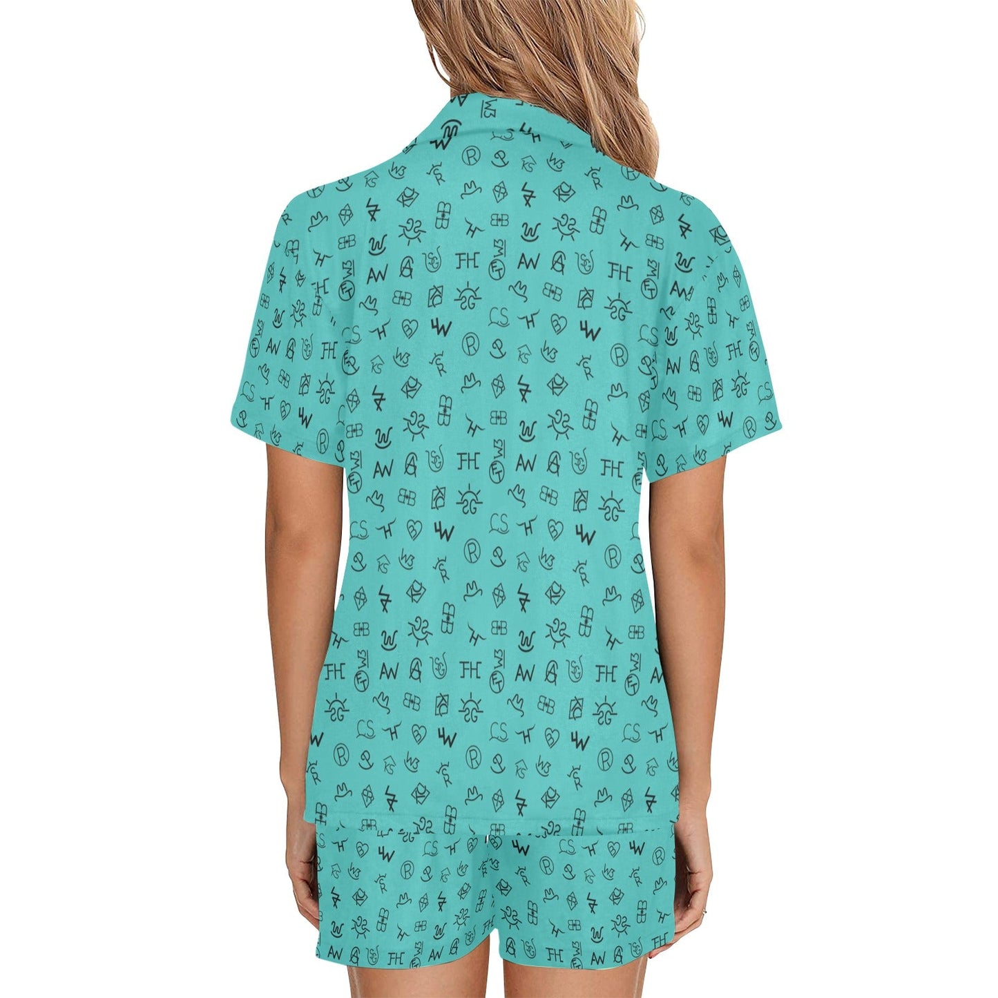 Mini Turquoise Cattle Brands Women's Western pajama Set