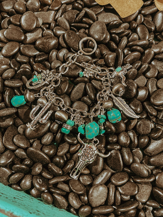 Loaded Turquoise Western Charm Bracelet