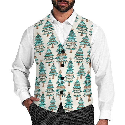 Turquoise Christmas Trees Men's Western Vest