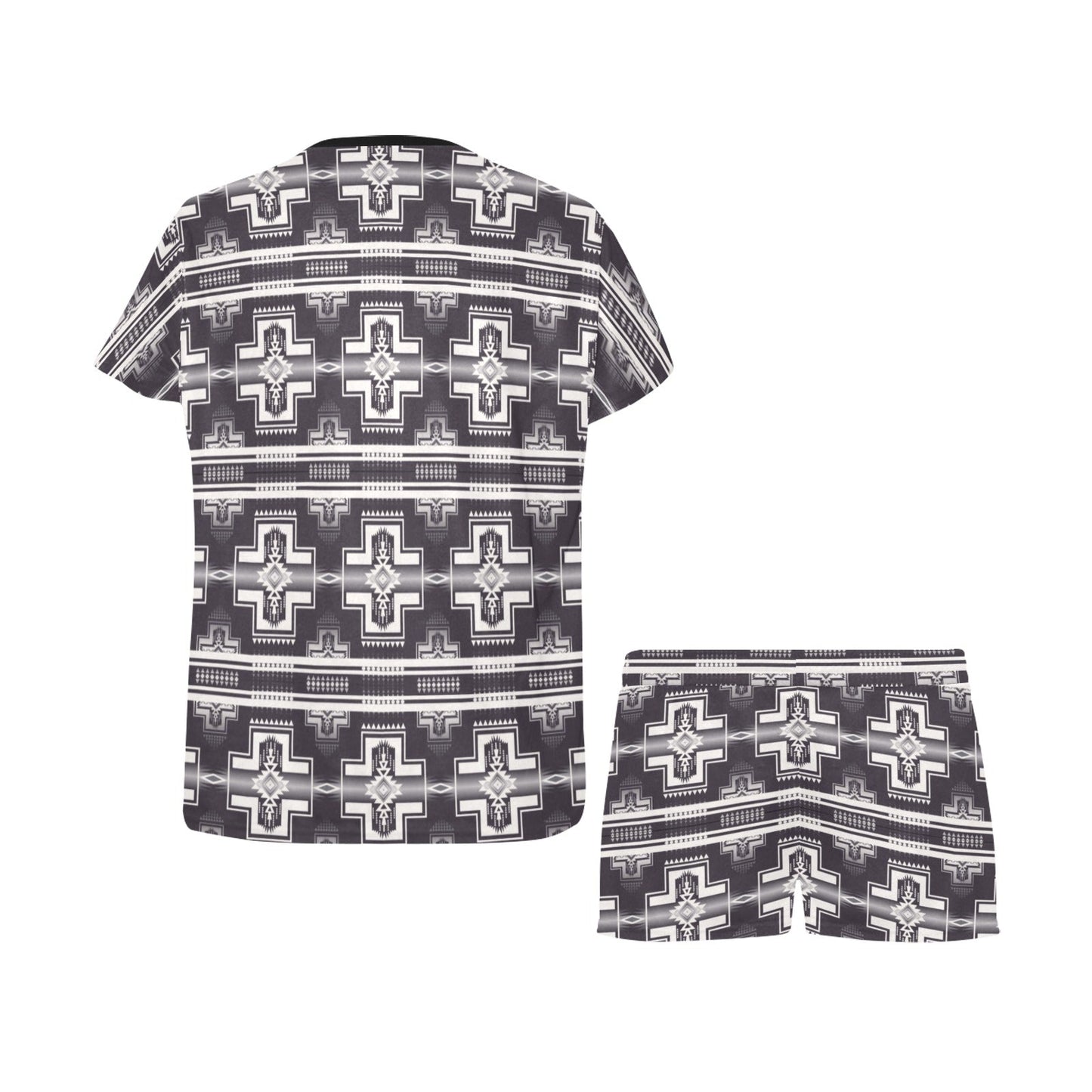 Black White Aztec  Women's Western T shirt Shorts Pajama Set