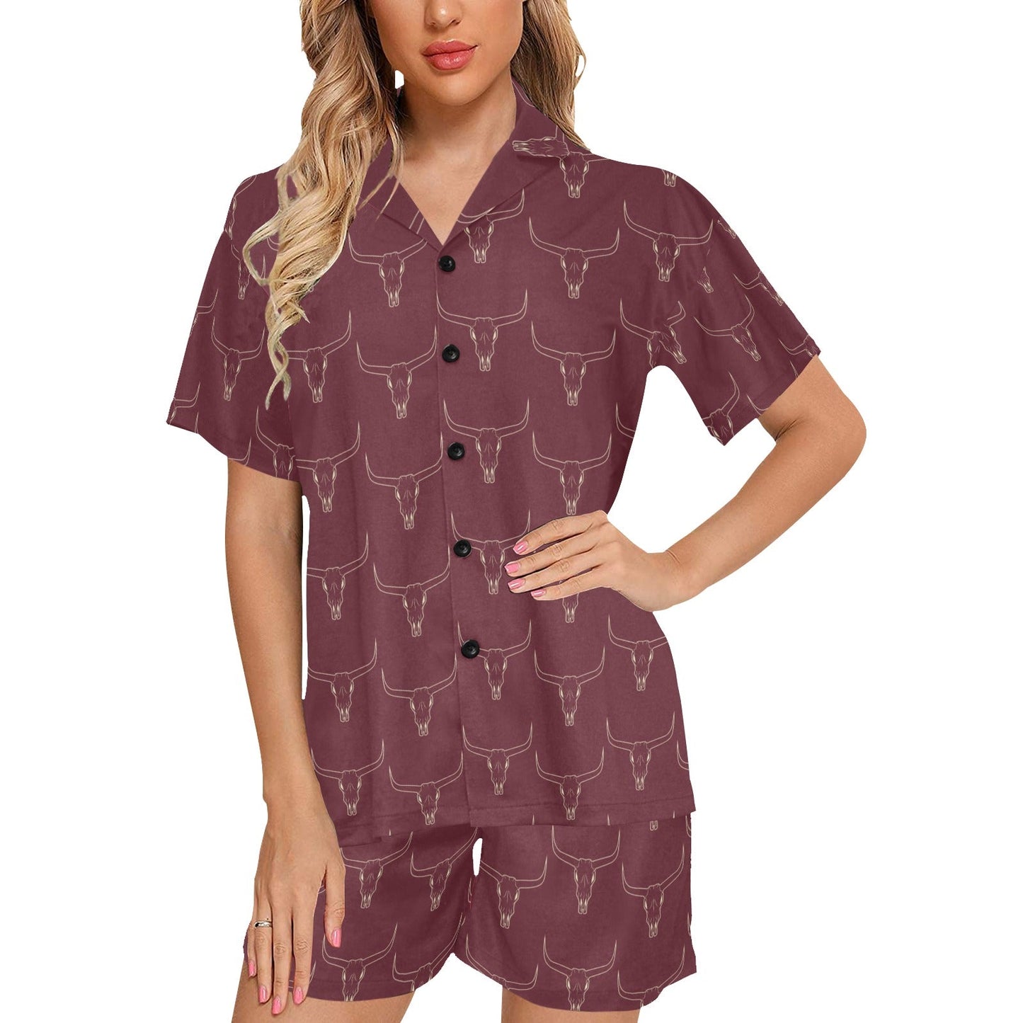 Burgandy Longhorn Women's Western Pajama Set