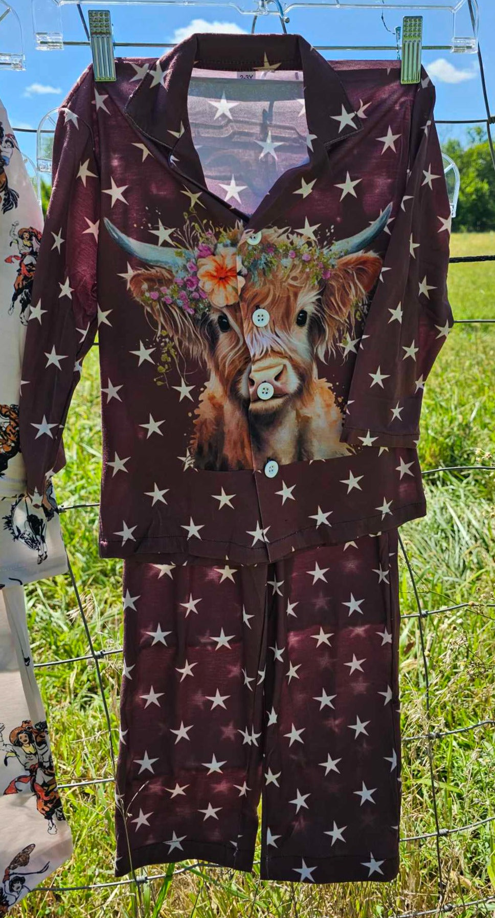 Cute Highland Stars Girl's Western Pajama Set