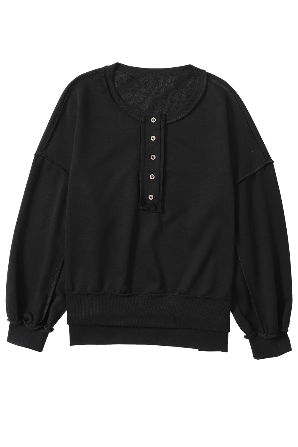 Drop Shoulder Henley Buttons Sweatshirt