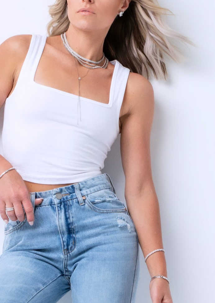 Cotton Square Neck Cropped Cami Top