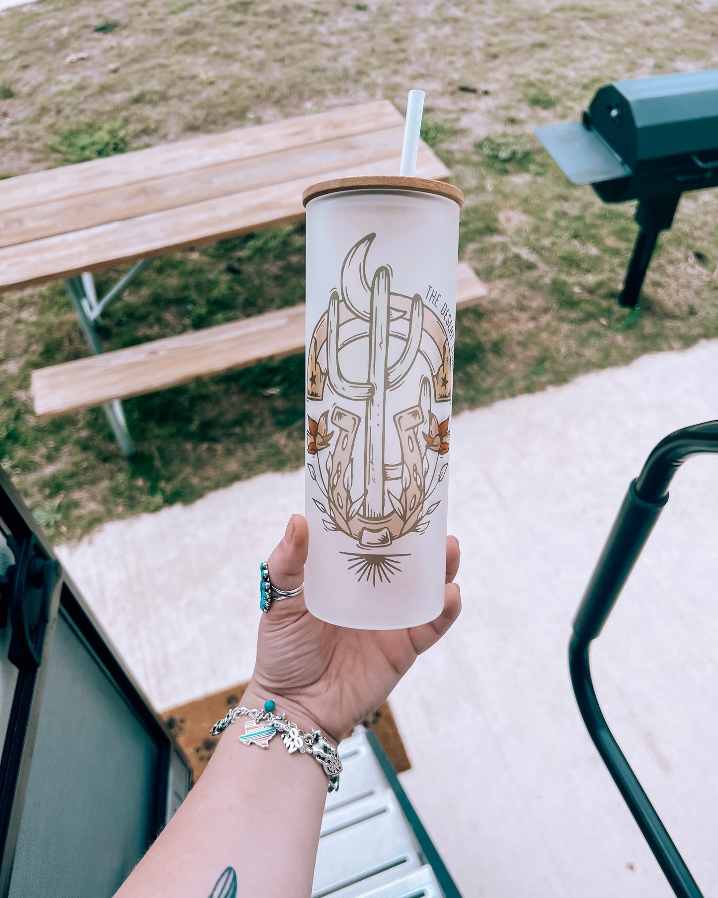 Horseshoe Cactus Frosted Glass Tumbler