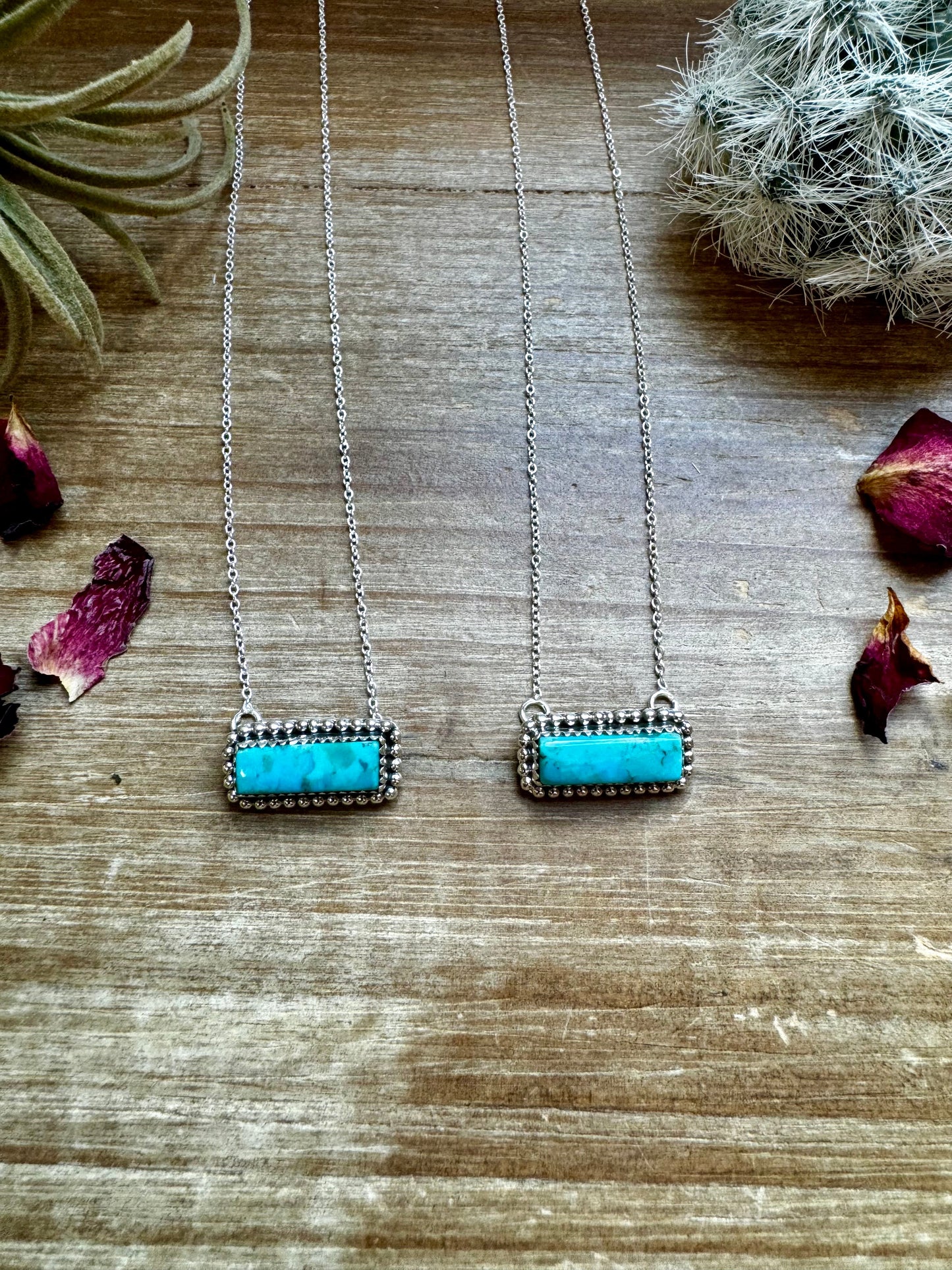 Kingman Turquoise bar with sterling chain