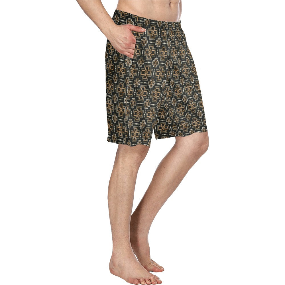 Brown Black Aztec Men's Western Swim Trunk Board Shorts