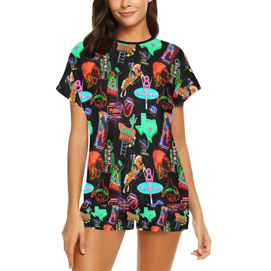 Vegas Neon Western Women's Short and Top Pajama Set