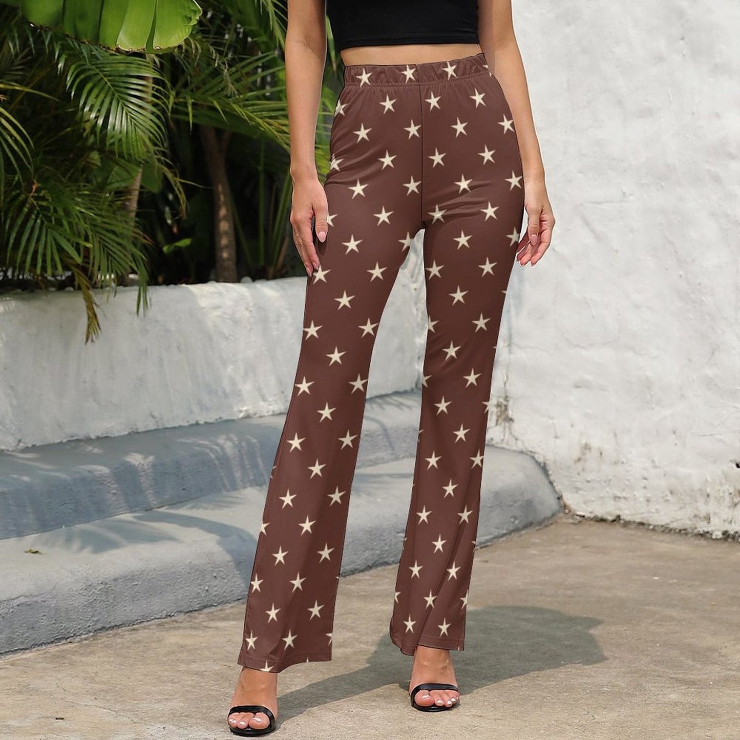 Brown with Star Print Flare Pants