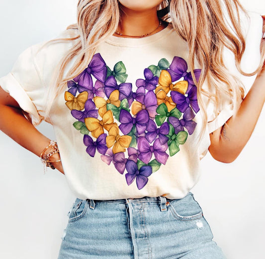 Mardi gras bow heart tee & sweatshirt