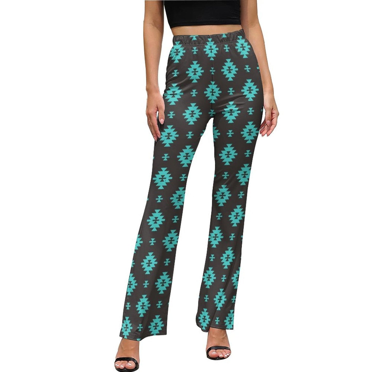 Black Turquoise Aztec Flare Pants