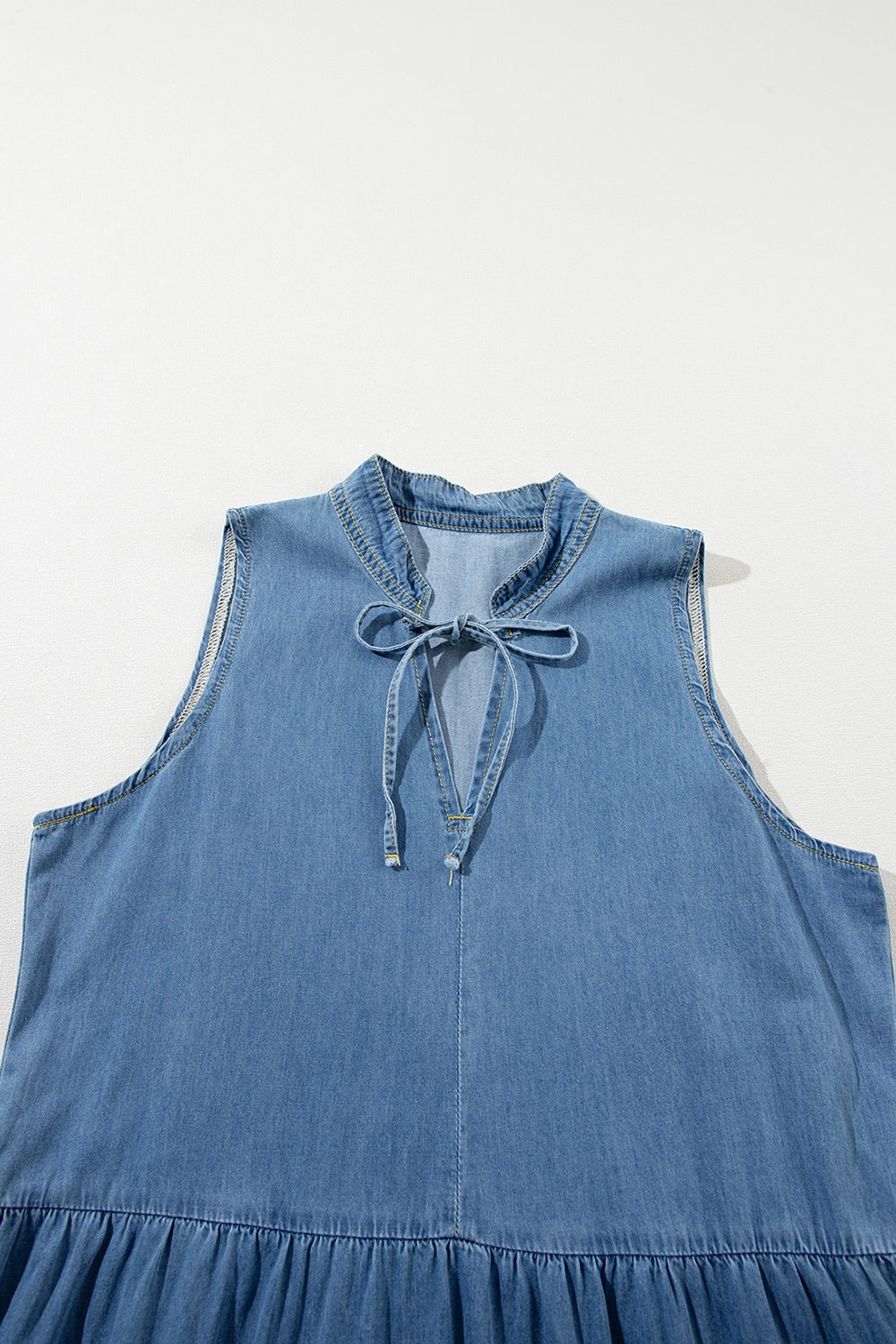 Tie Neck Sleeveless Denim Dress