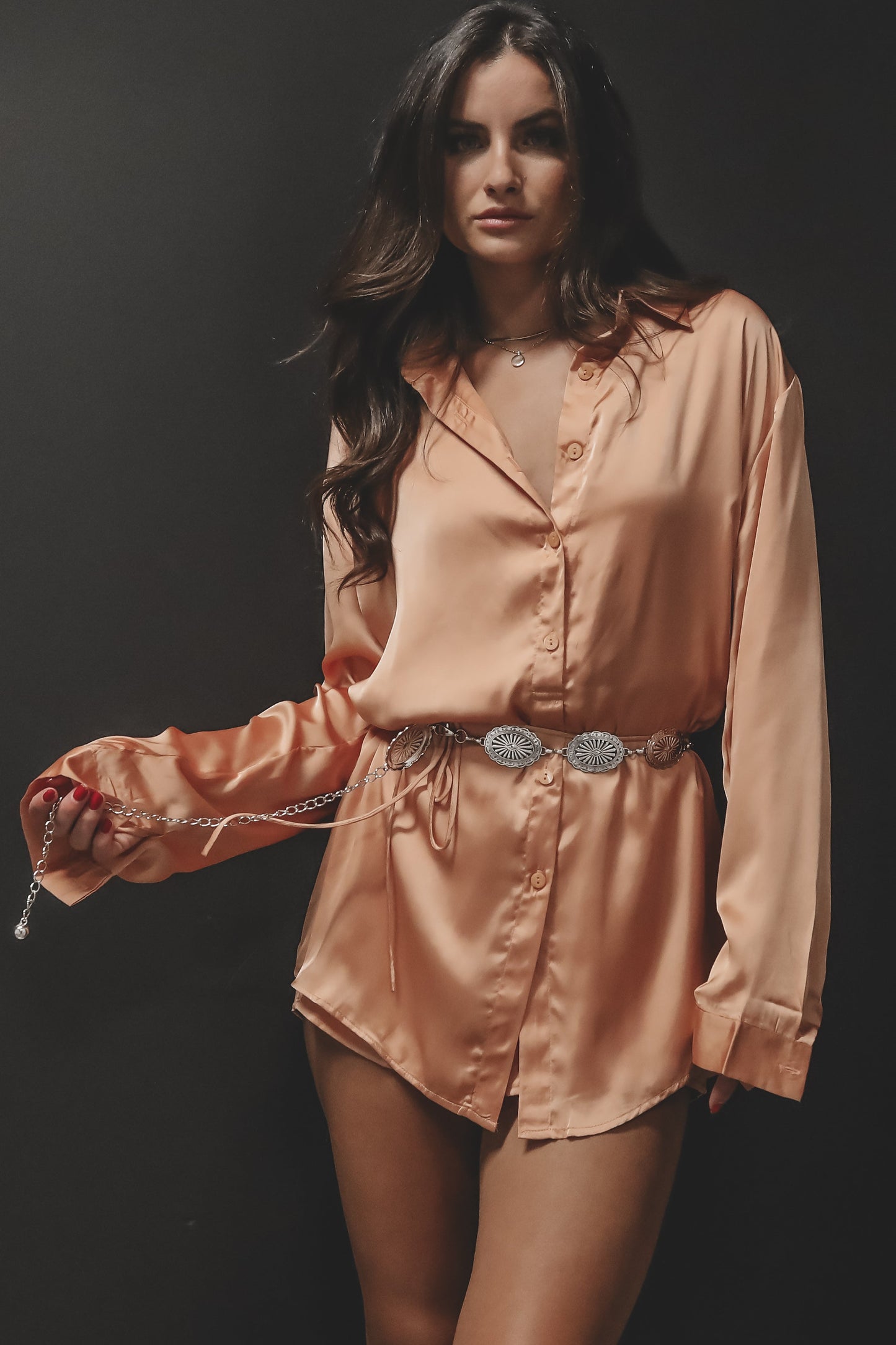 Giving Beverly Hills Satin Button Up Romper Dress