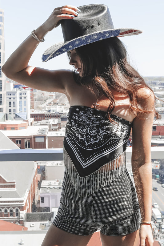 Better Than The Next Bandana Rhinestone Fringe Top