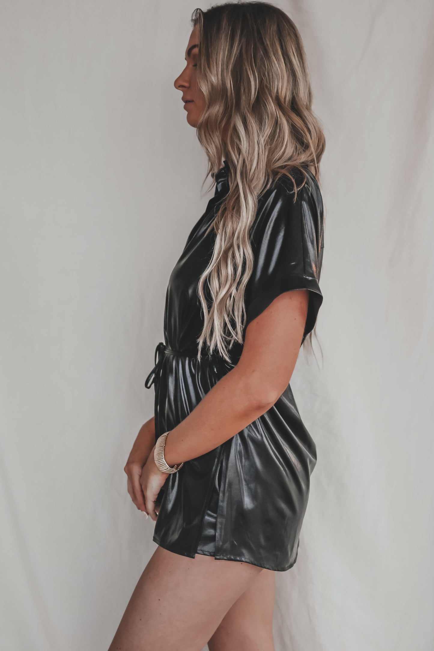 Beverly Hills Black Liquid Short Sleeve Romper