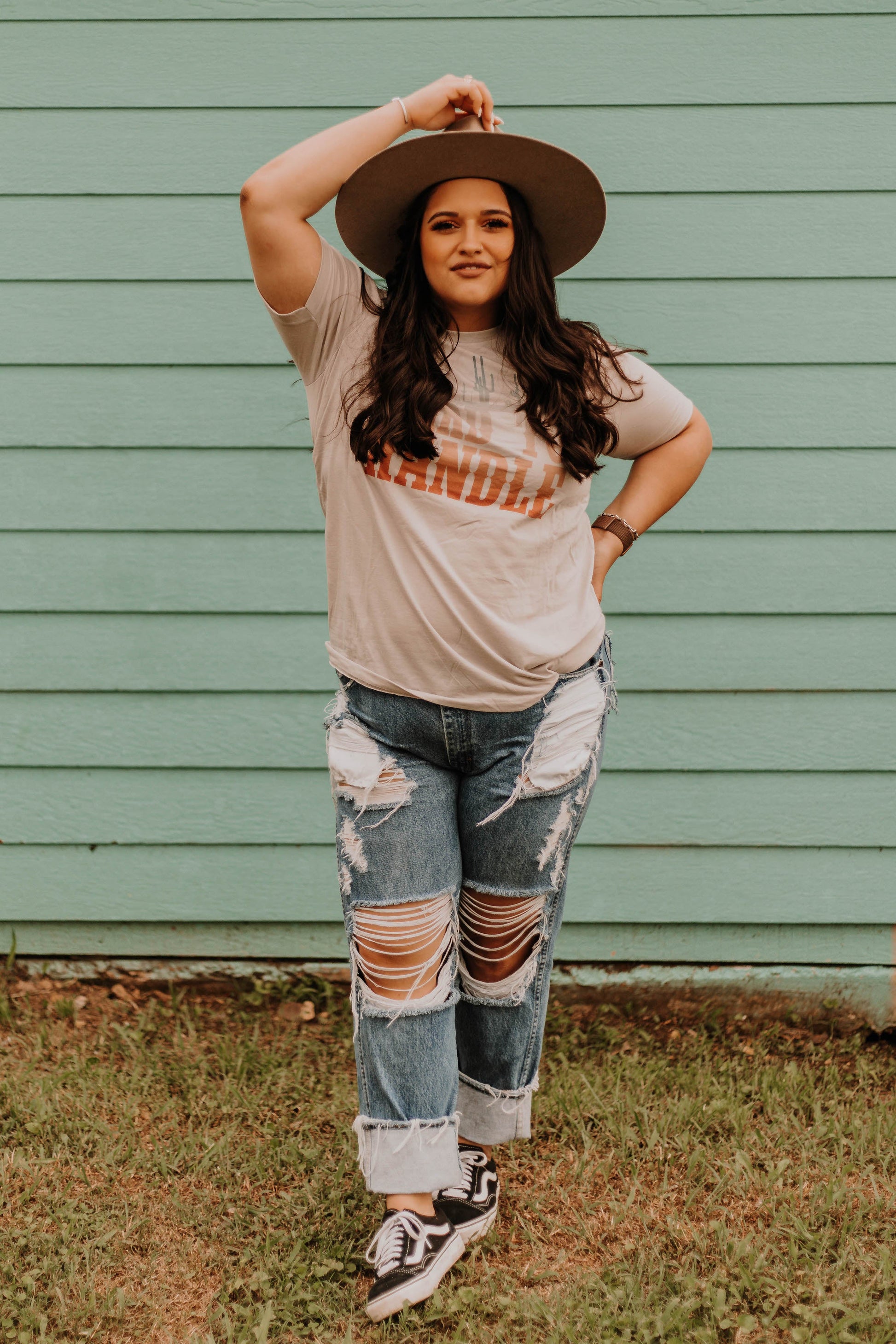 Hard to handle graphic faded t-shirt with cactus graphic