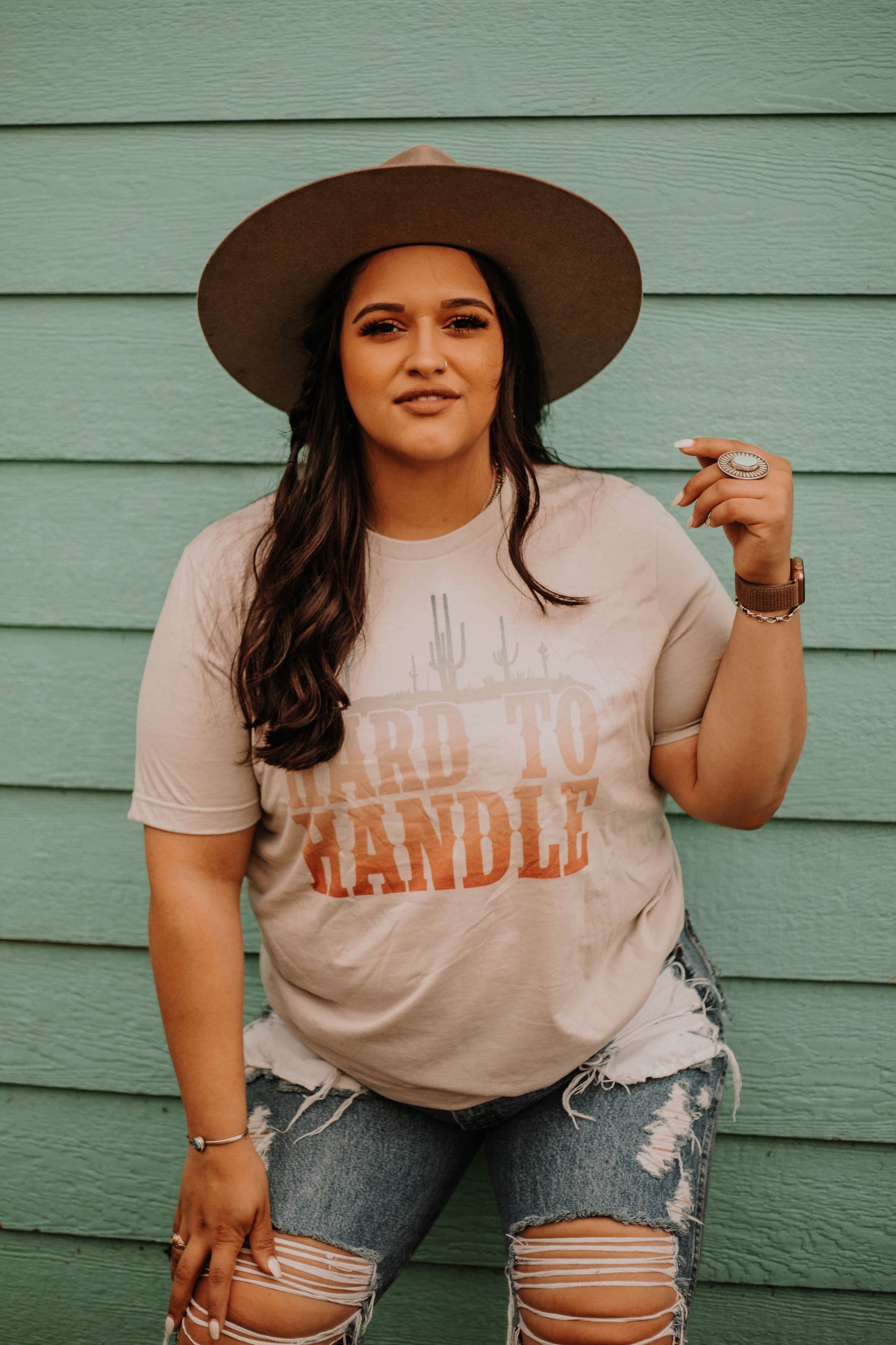 Hard to handle graphic faded t-shirt with cactus graphic