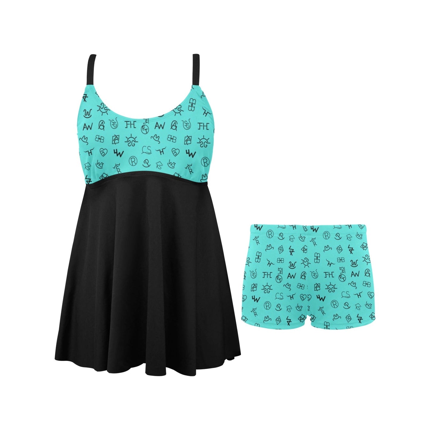 Turquoise Cattle Brands Swim Dress & Shorts Set