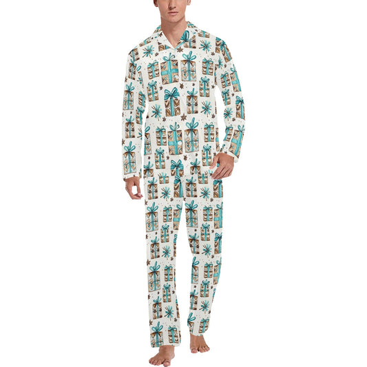 Turquoise Christmas Presents Men's Western Pajamas