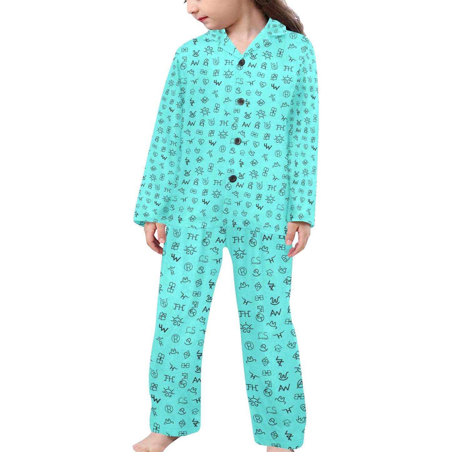 Turquoise Cattle Brands Girl's Western Pajama Set