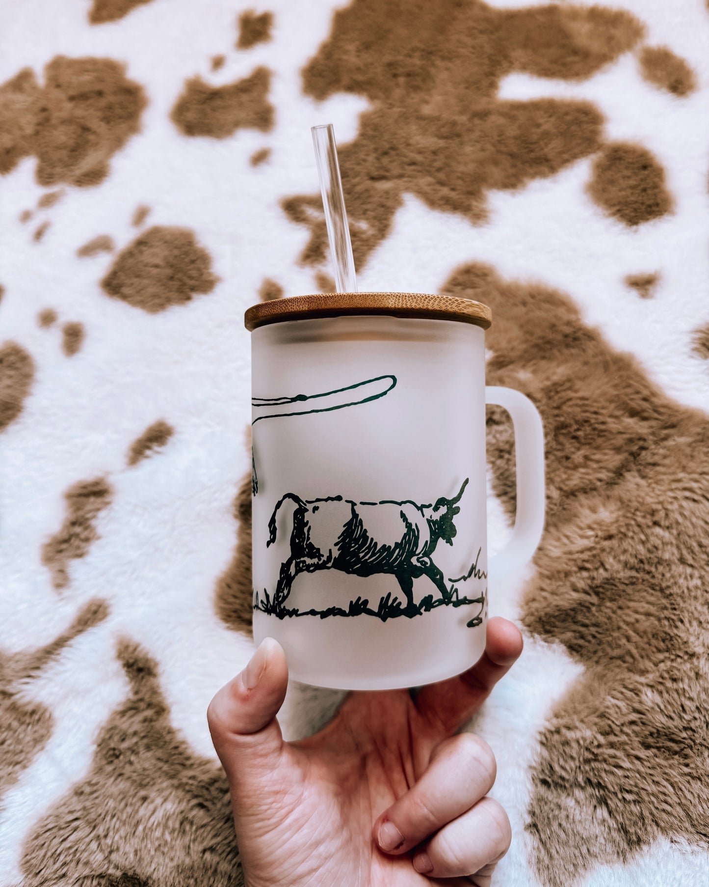 Ropin’ Cattle Frosted Glass Coffee Mug