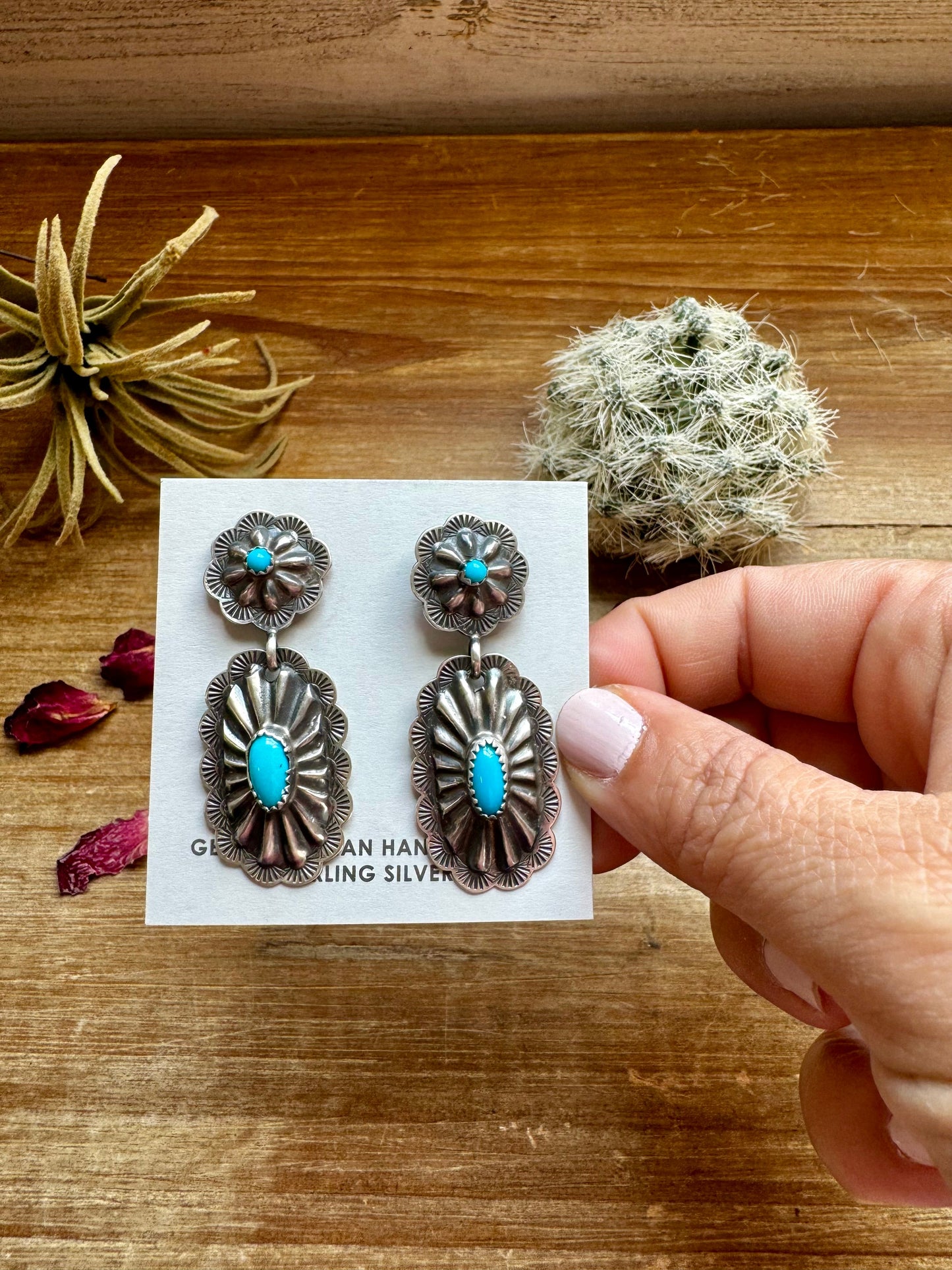 Long Sterling silver stud earrings and dangle with turquoise