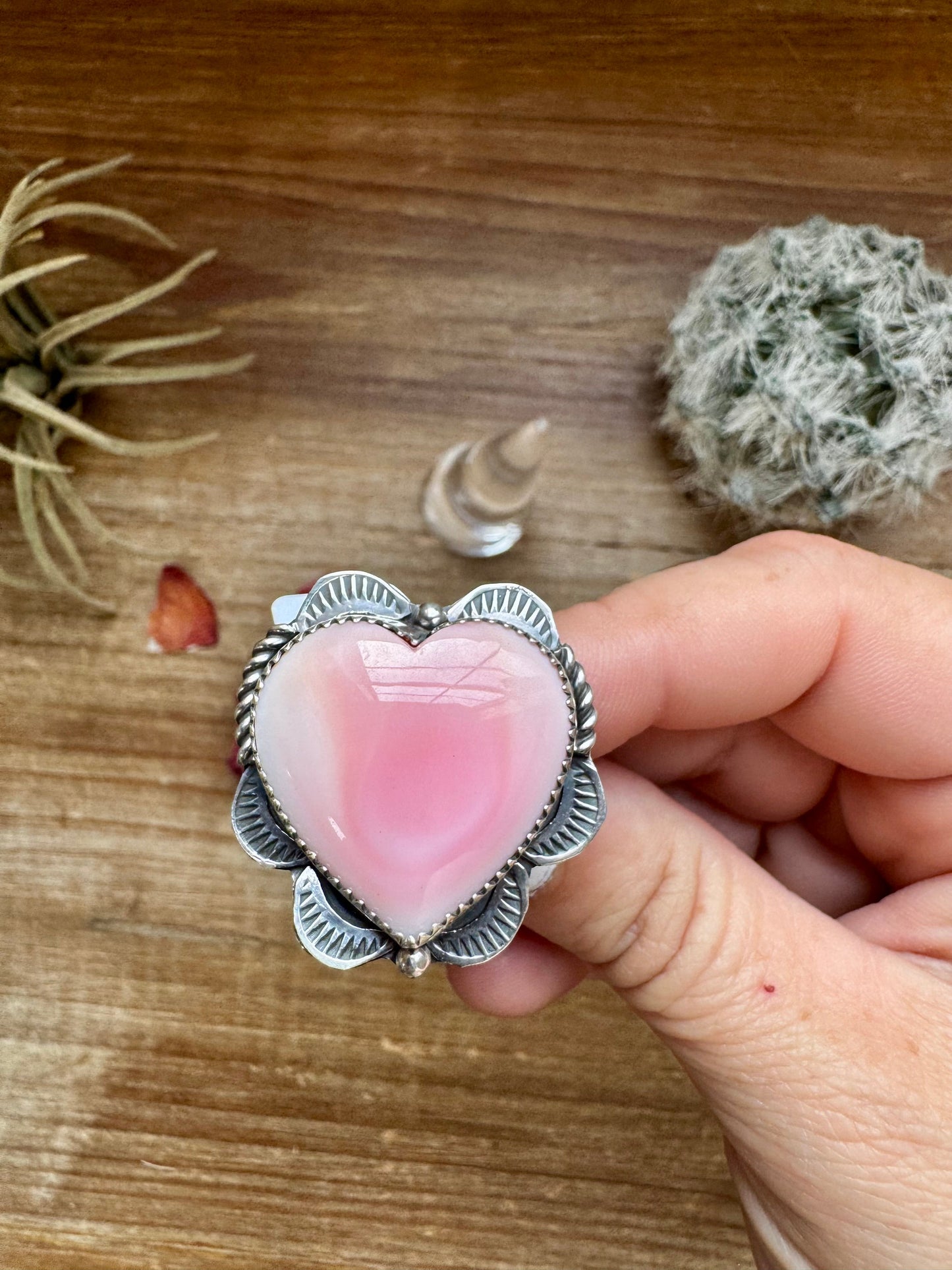 Hearth Ring -adjustable - pink conch & sterling silver II