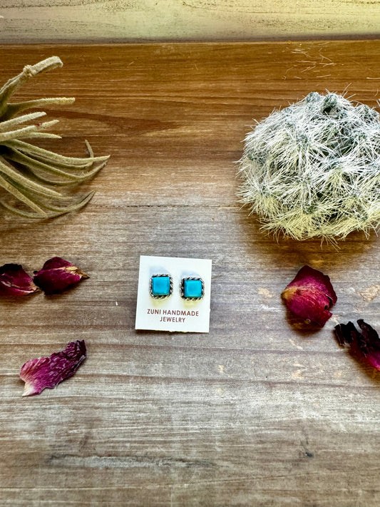 Stud square turquoise earrings