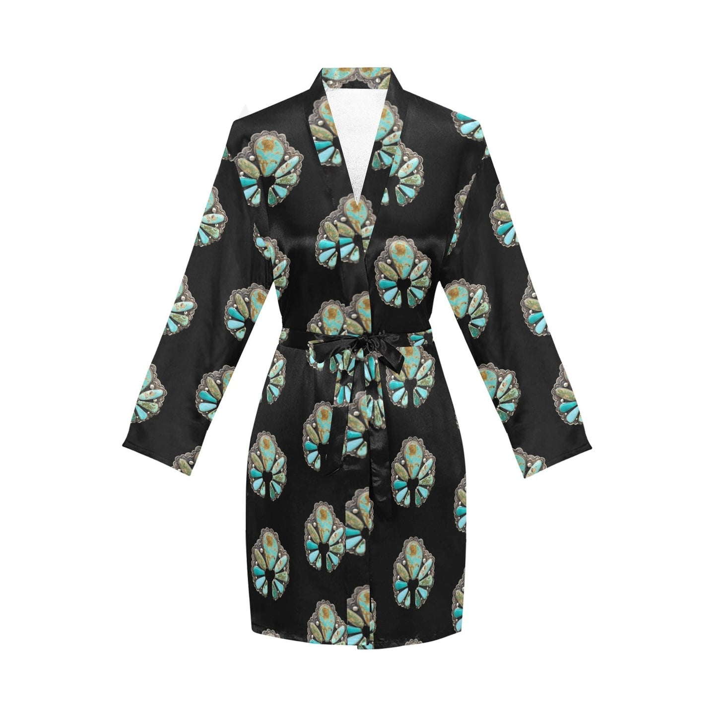 Turquoise Naja Women's Long Sleeve Belted Satin Feel Dressing Lounge Robe