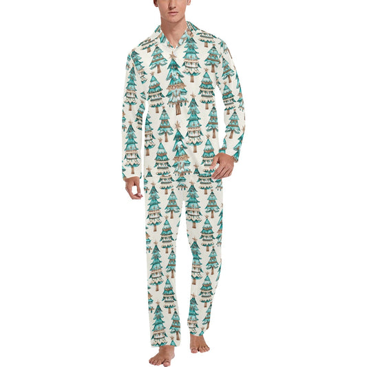 Turquoise Christmas Trees Men's Western Pajamas